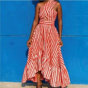 Sika Beeko One Shoulder Dress Red and White Striped UK 8/US 4